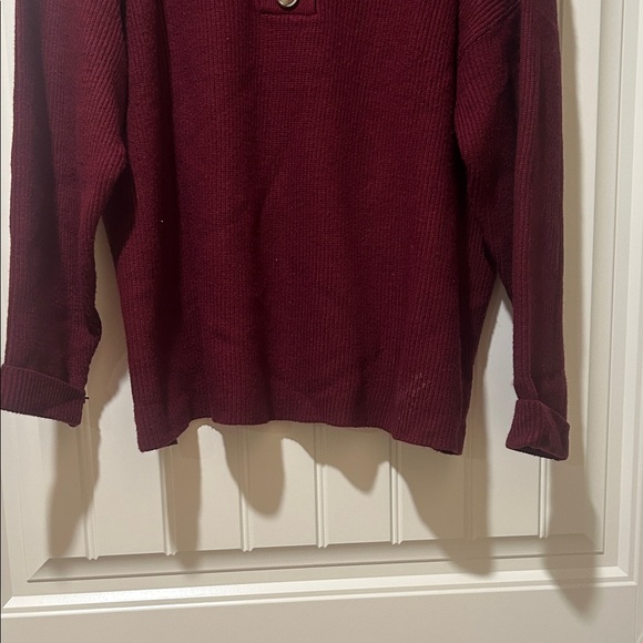 Elegant V-Neck Burgundy Sweater - Picture 2 of 6